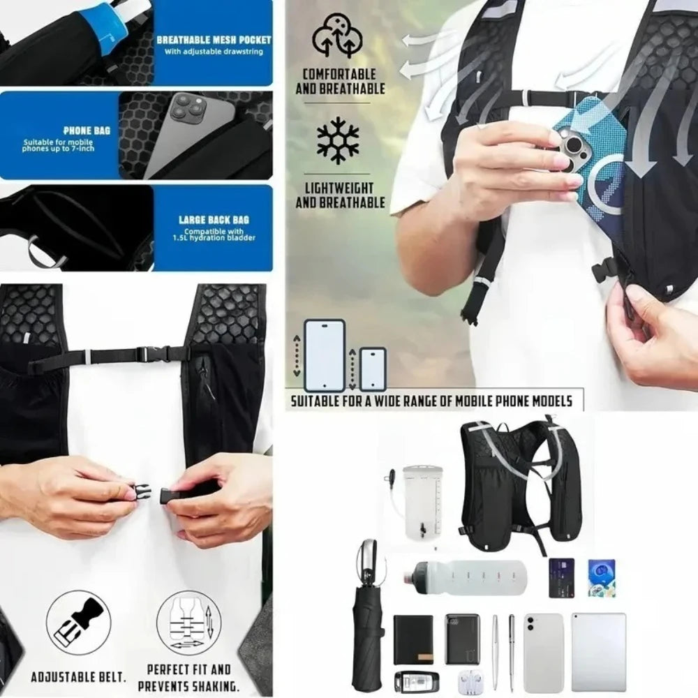 Running Hydration Vest for Women and Men, Water-Resistant, Breathable, Backpack for Runs, Hiking, Cycling, Trails, Marathons