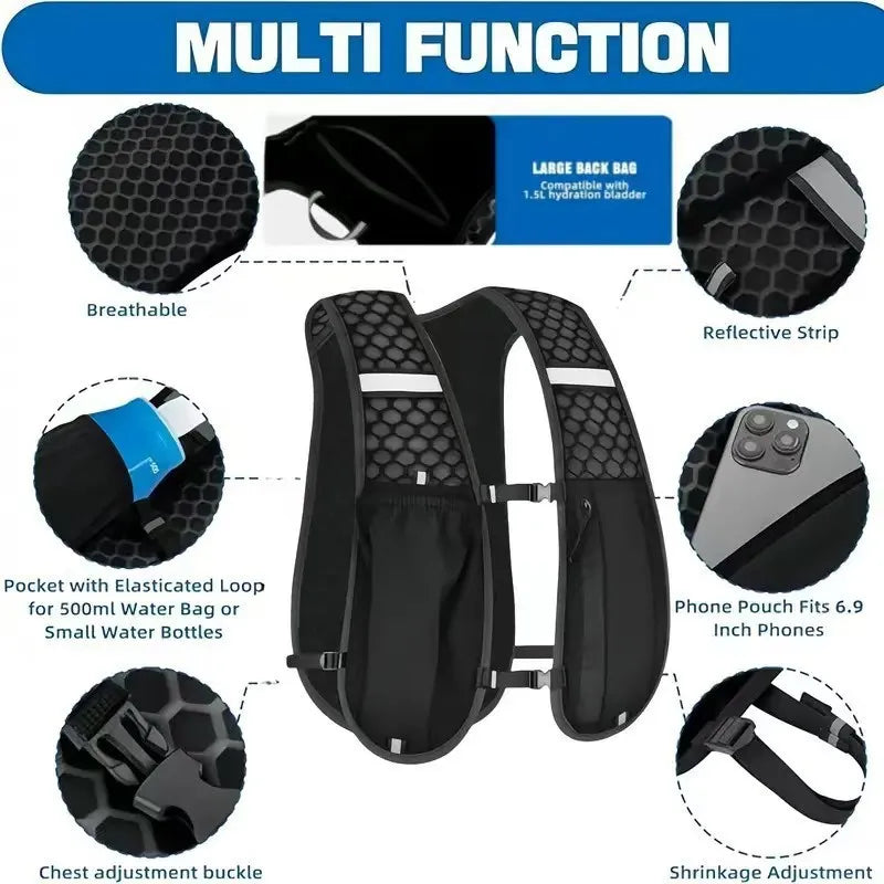 Running Vest for Women Men, Adjustable Chest Strap Running Hydration Vest Lightweight Reflective Hydration Backpack for Marathon