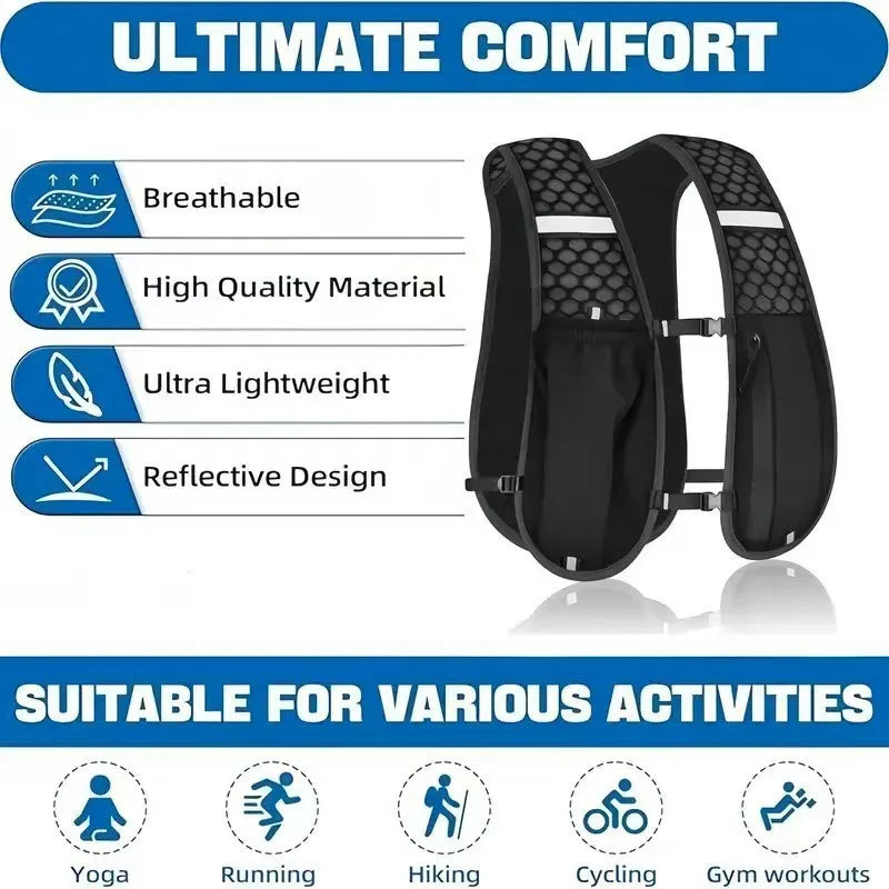 Running Vest for Women Men, Adjustable Chest Strap Running Hydration Vest Lightweight Reflective Hydration Backpack for Marathon